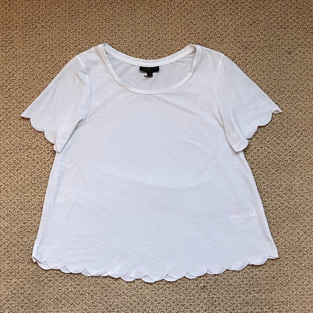 White Top with Scallop Hem and Sleeves